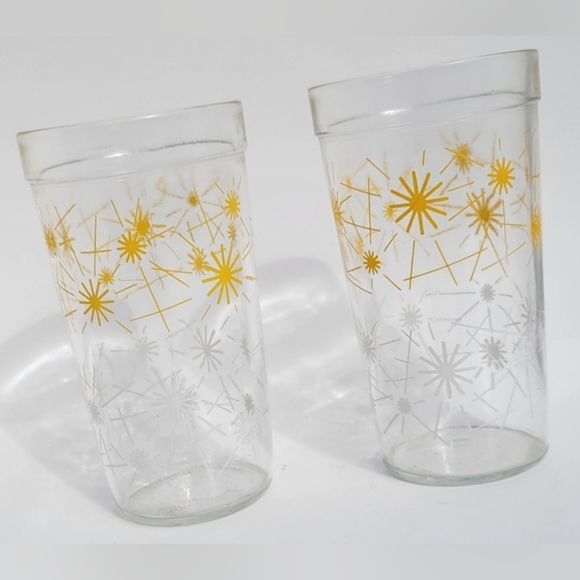 Mid Century Modern, Libbey 1950,s ,White /Yellow Starburst Pattern Glasses - 2 - Picture 1 of 3